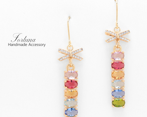 イヤリング・ノンホールピアス P Ribbon＆Colorful Jewel(1025) ピアス/イヤリング/ノンホールピアス