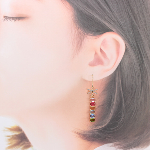 Ribbon＆Colorful Jewel(1025) ピアス/イヤリング/ノンホールピアス