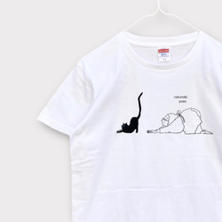 Tシャツ「猫伸びのポーズ」サンドカーキ 6枚目の画像