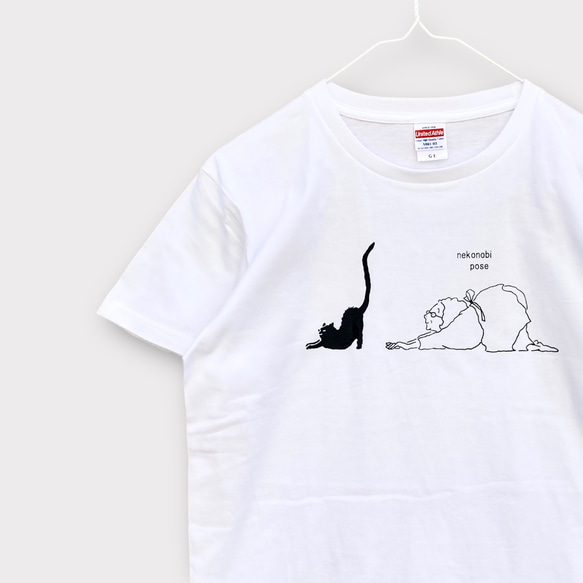 Tシャツ「猫伸びのポーズ」サンドカーキ 6枚目の画像