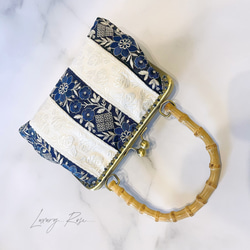 ラスト1点！キリッと爽やか涼しげ色合わせ上品バンブー魅惑の高級インド刺繍レースandフランスレース❤︎小さめハンドバッグ 4枚目の画像