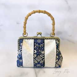 ラスト1点！キリッと爽やか涼しげ色合わせ上品バンブー魅惑の高級インド刺繍レースandフランスレース❤︎小さめハンドバッグ 3枚目の画像