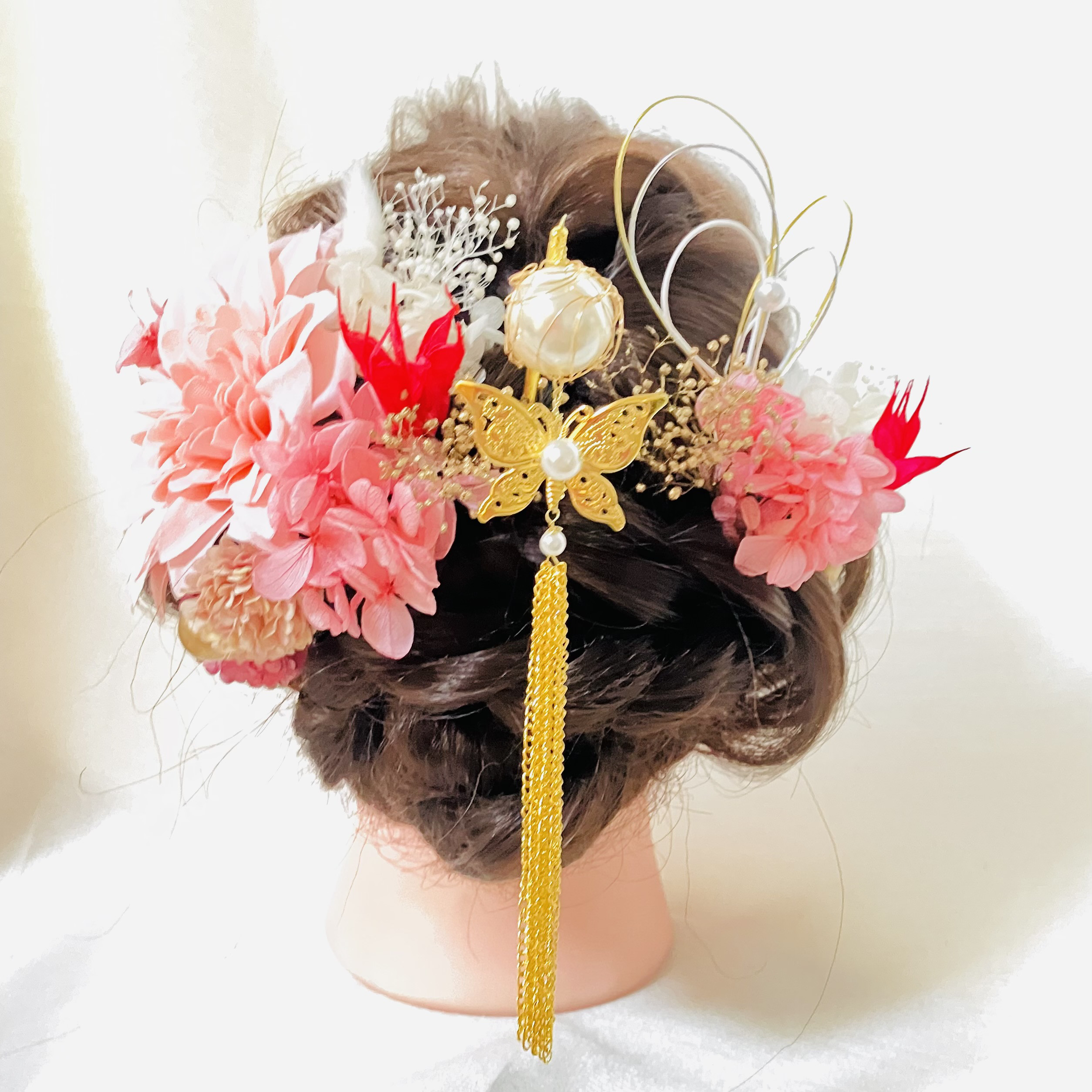 揺れるパール簪【卒業式髪飾り】【結婚式髪飾り】【成人式髪飾り】【ウェディング】簪　水引　金箔　振袖　袴　チュール　成人式