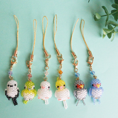 オカメインコのビーズステッチストラップ 携帯ストラップ うさの