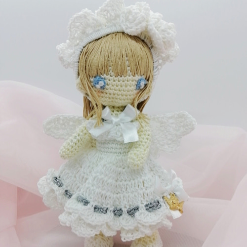 ハンドメイド☆あみぐるみ☆ドール☆天使ちゃん☆青い目☆キラキラおめ
