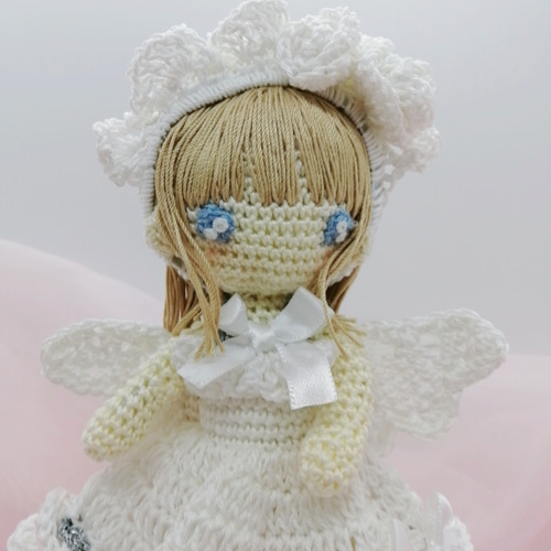 ハンドメイド☆あみぐるみ☆ドール☆天使ちゃん☆青い目☆キラキラおめ