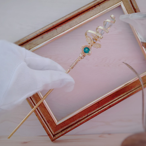 螺旋を描く願いの杖 初級魔法 かんざし ロングver ドール小物 オブジェ