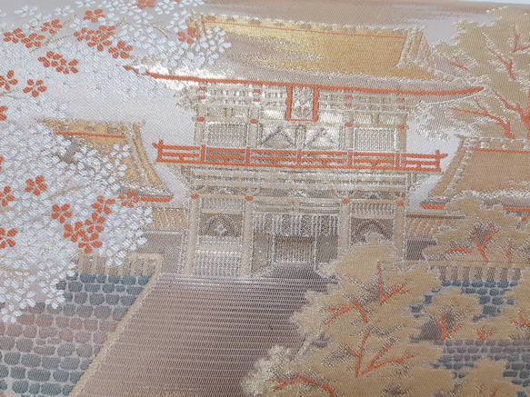 【ロング】ワンタッチ帯　くらわん帯　正絹袋帯リメイク　山門桜文様　作り帯　 5枚目の画像