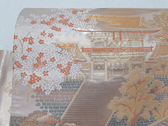 【ロング】ワンタッチ帯　くらわん帯　正絹袋帯リメイク　山門桜文様　作り帯　 7枚目の画像