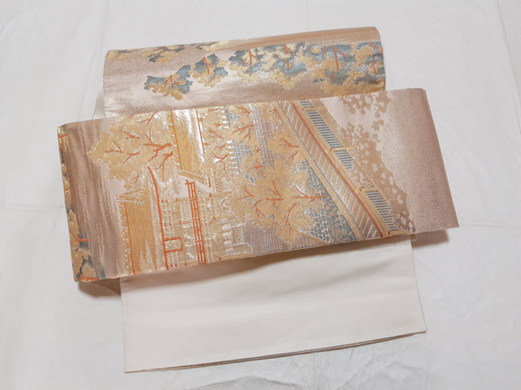 【ロング】ワンタッチ帯　くらわん帯　正絹袋帯リメイク　山門桜文様　作り帯　 11枚目の画像
