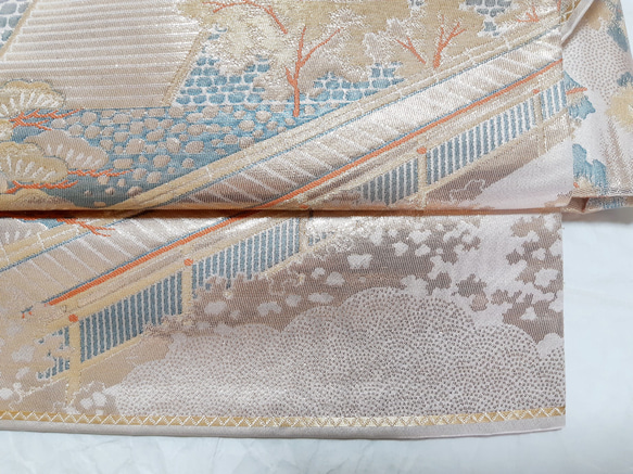 【ロング】ワンタッチ帯　くらわん帯　正絹袋帯リメイク　山門桜文様　作り帯　 10枚目の画像