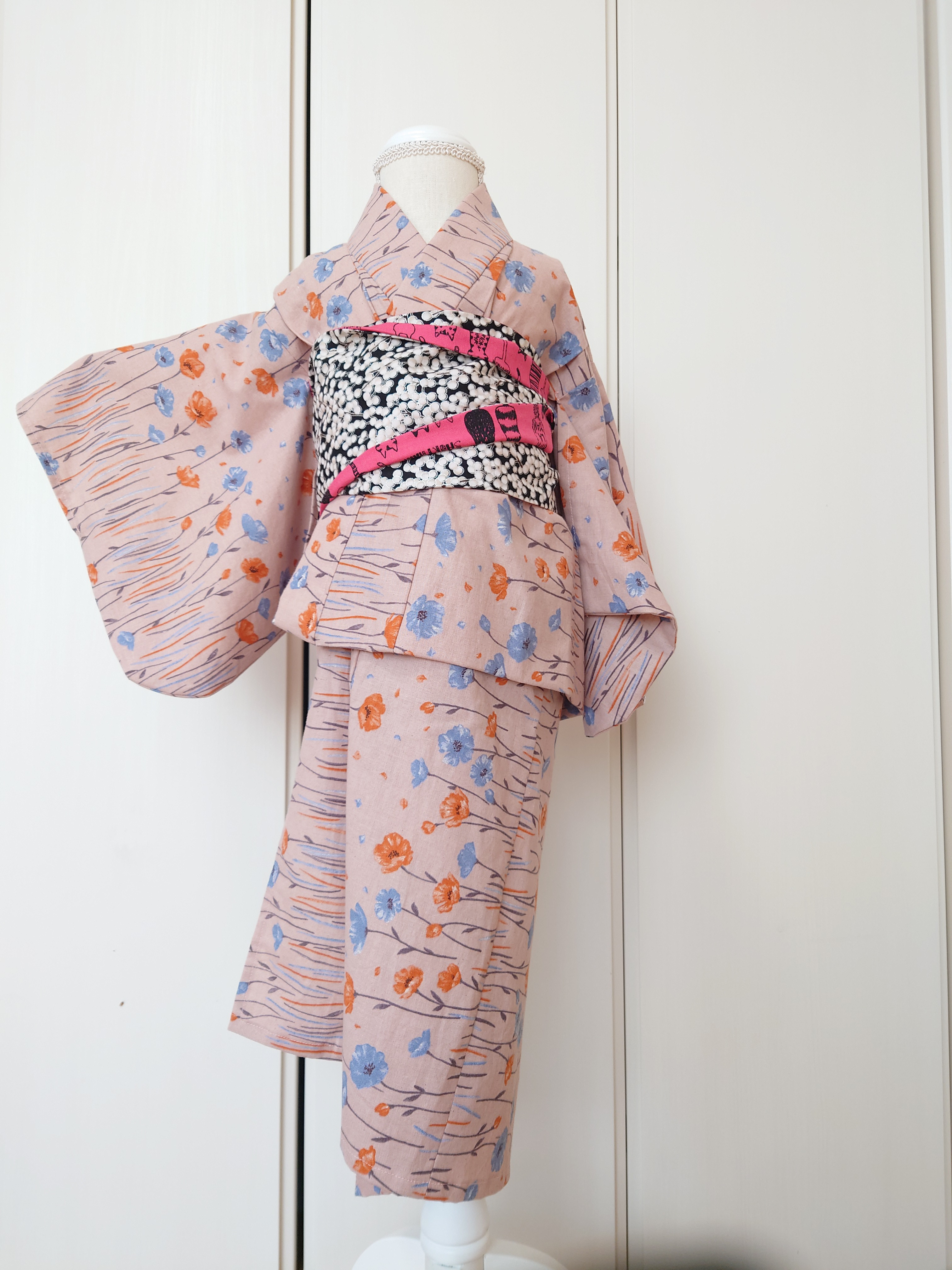 ☆100～110cm☆親子でリンクコーデができる着物　【ひなげし】