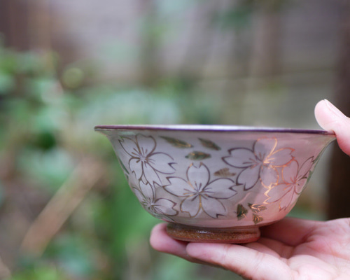 ご飯茶碗 桜 白・金彩（A) 陶器 京焼・清水焼 茶碗・めし碗 Shun 通販