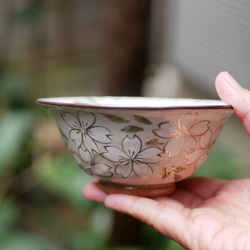 ご飯茶碗　桜　白・金彩（A) 　陶器　京焼・清水焼 5枚目の画像