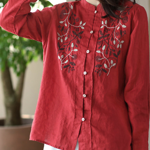 刺繍 シャツ 刺繍 ブラウス リネン シャツ リネン ブラウス トップス