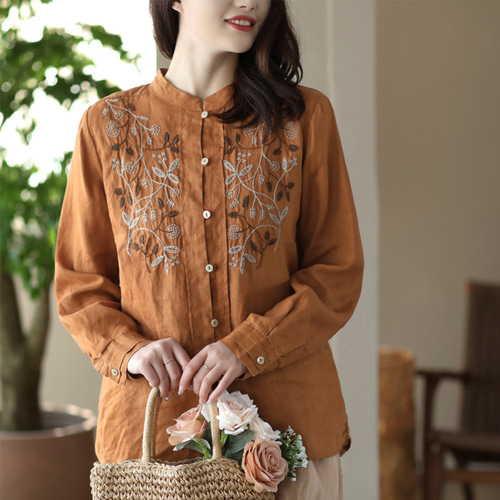 刺繍 シャツ 刺繍 ブラウス リネン シャツ リネン ブラウス トップス