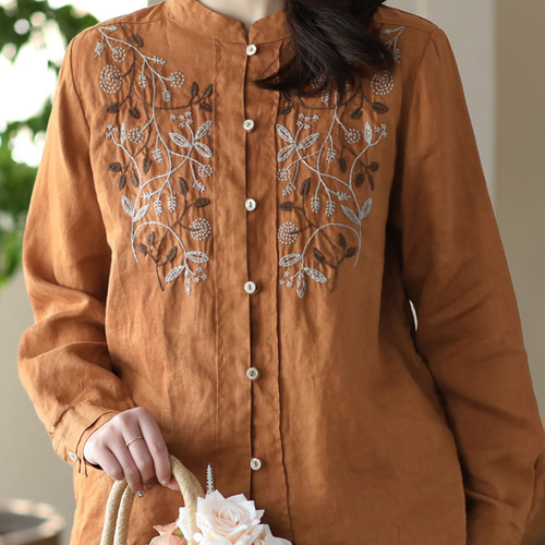 刺繍 シャツ 刺繍 ブラウス リネン シャツ リネン ブラウス トップス