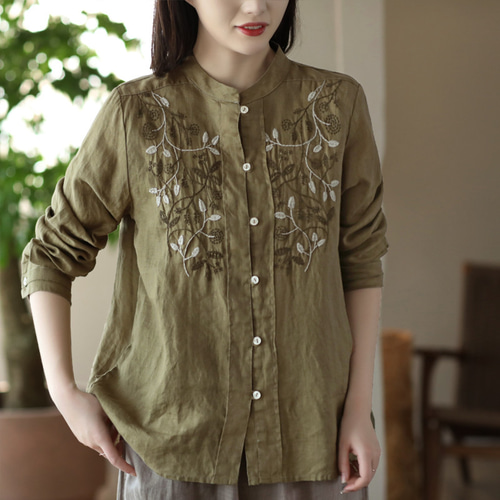 刺繍 シャツ 刺繍 ブラウス リネン シャツ リネン ブラウス トップス