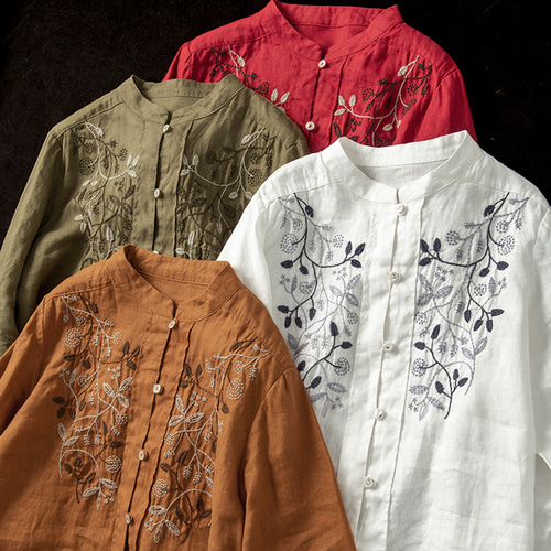 刺繍 シャツ 刺繍 ブラウス リネン シャツ リネン ブラウス トップス