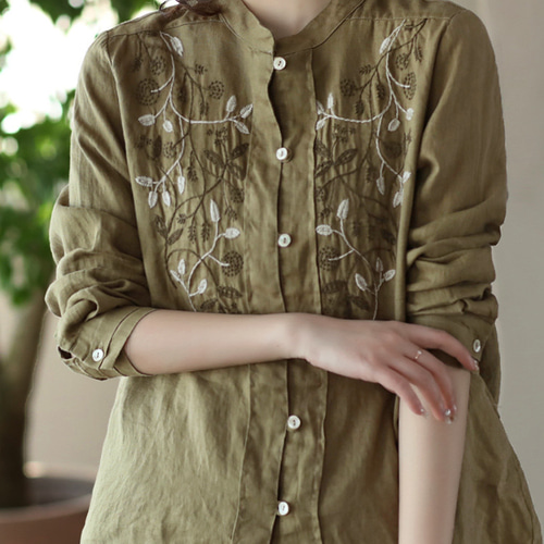 刺繍 シャツ 刺繍 ブラウス リネン シャツ リネン ブラウス トップス