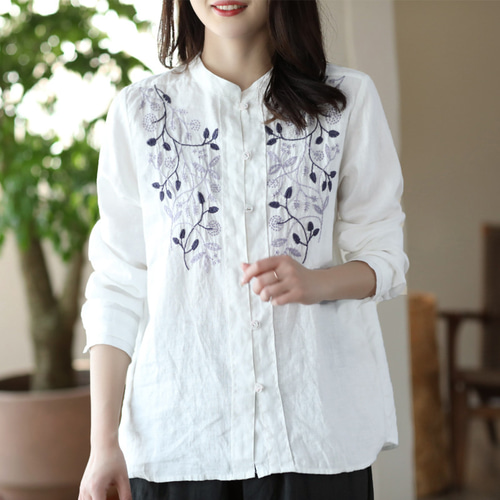 刺繍 シャツ 刺繍 ブラウス リネン シャツ リネン ブラウス トップス