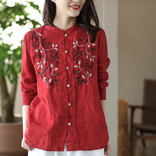 刺繍 シャツ 刺繍 ブラウス リネン シャツ リネン ブラウス トップス