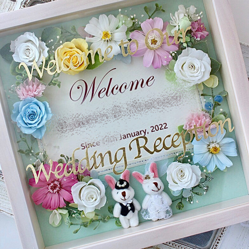 【値下げ】ウェルカムボード　トールペイント　造花　ピンク　結婚式 トールペイント作品 ピンクベース 薔薇のウェルカムボード