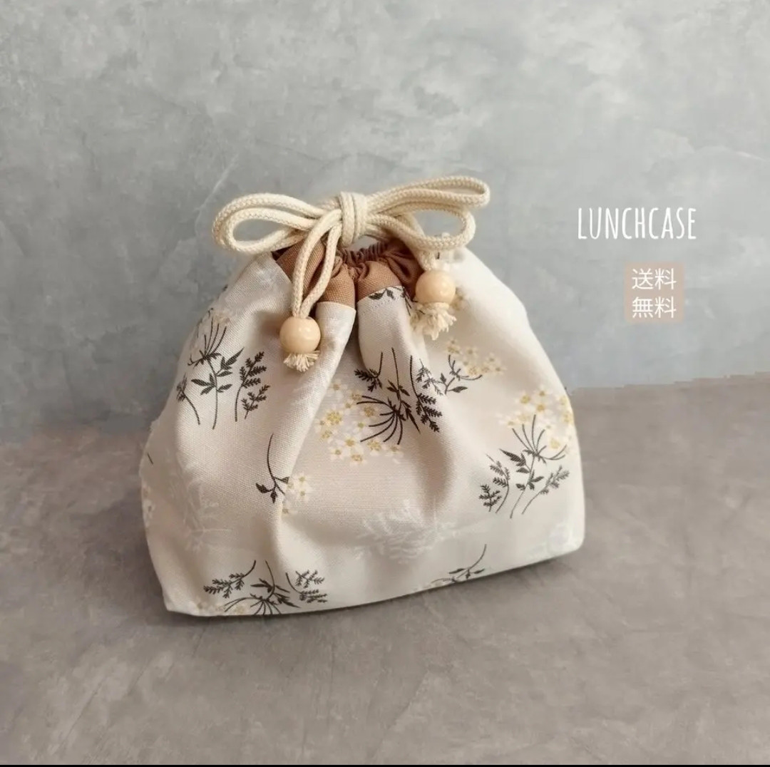 送料無料】 lace flour×きなりキルティング お弁当袋 巾着袋