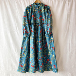 女士梅花連衣裙（長袖）：120cm長（古典園林：藍色） 第6張的照片