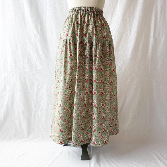 女士層疊裙：85 厘米（古董錦緞：綠色） 第5張的照片