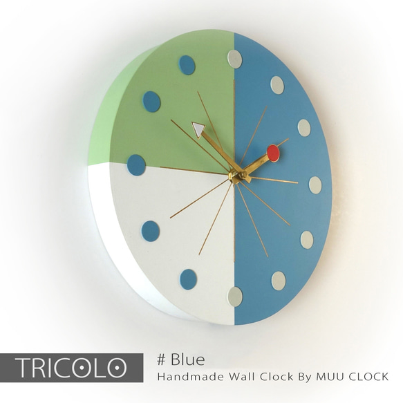 手作りの壁掛け時計　MUU CLOCK TRICOLO (BLUE) デザイン時計　インテリア 4枚目の画像