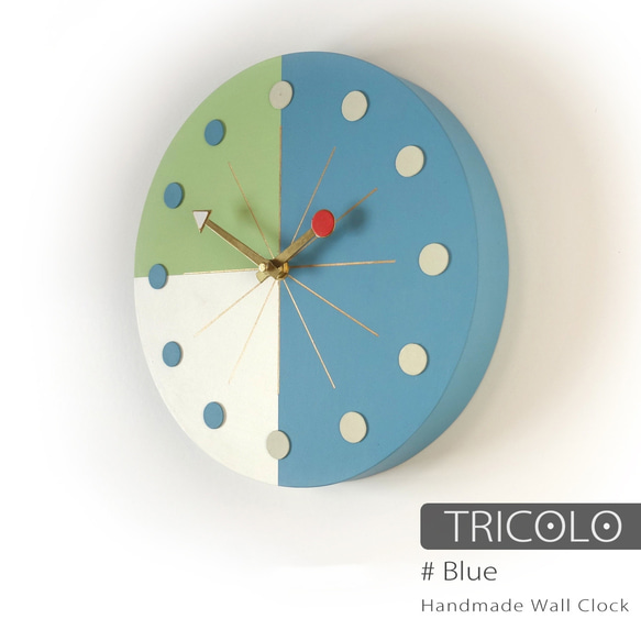 手作りの壁掛け時計　MUU CLOCK TRICOLO (BLUE) デザイン時計　インテリア 2枚目の画像