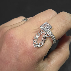 シルバー925 ストーン＋喜平チェーンリング / silver925 stone ＋curb chain ring 3枚目の画像