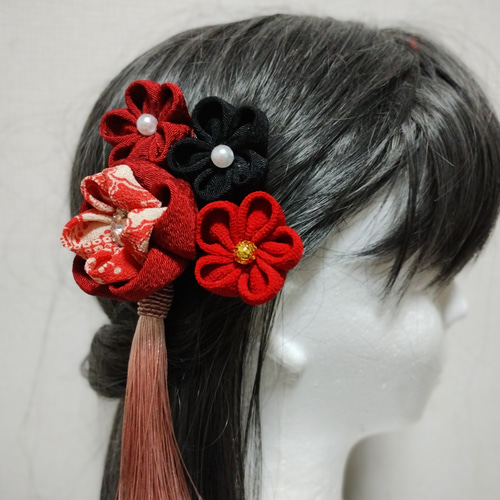 髪飾り 髪飾り朱色 髪飾りえんじ リボン 成人式髪飾り 卒業式髪飾り  