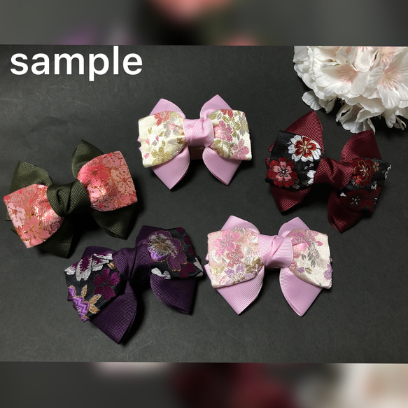 京都 西陣織 トリプルリボンバレッタ クリーム 桜 × ピンク 4枚目の画像