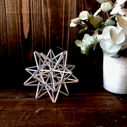 ヒンメリ「太陽　the sun」ミニサイズ星型　野外使用可なアルミ製　幾何学オブジェ　シルバー　クリスマスオーナメント 2枚目の画像