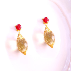 - spring - Ruby & Beer Quartz Earrings/Pierce/Ear-cuff 2枚目の画像