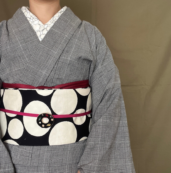 白黒グレンチェック綿麻浴衣 浴衣 花鹿 kajika 通販 15622315｜Creema