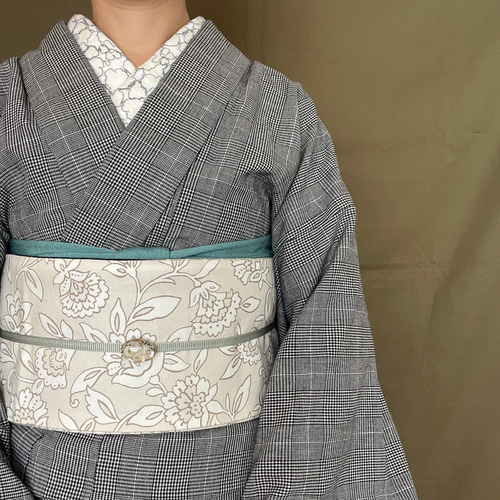 白黒グレンチェック綿麻浴衣 浴衣 花鹿 kajika 通販 15622315｜Creema