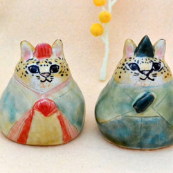 猫のお雛様　ひな人形　ヒョウ柄ネコ　ヒョウ・ねこ　手作り陶器・陶芸　ネコの置き物　おひなさま 3枚目の画像