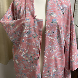着物リメイク　振り袖羽織　春の花柄ピンク　（裏付き） 4枚目の画像