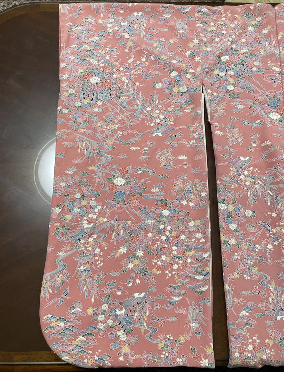 着物リメイク　振り袖羽織　春の花柄ピンク　（裏付き） 5枚目の画像