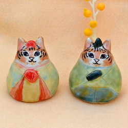 猫のお雛様 ひな人形 トラ柄ネコ 虎・ねこ 手作り陶器・陶芸 ネコの