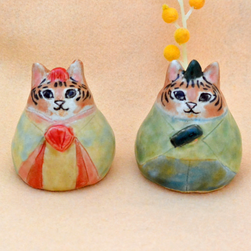 猫のお雛様 ひな人形 トラ柄ネコ 虎・ねこ 手作り陶器・陶芸