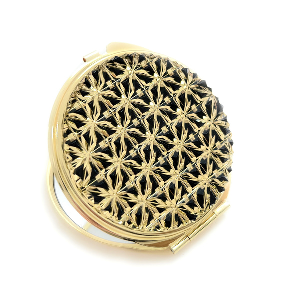 Tokyo Kiriko Compact Mirror Asanoha yGold 黑色 第5張的照片