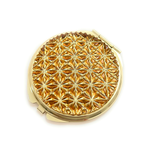 Tokyo Kiriko Compact Mirror Asanoha yGold 琥珀色 第4張的照片