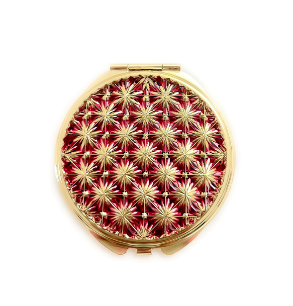 Tokyo Kiriko Compact Mirror Asanoha yGold 金色 紅色 第3張的照片