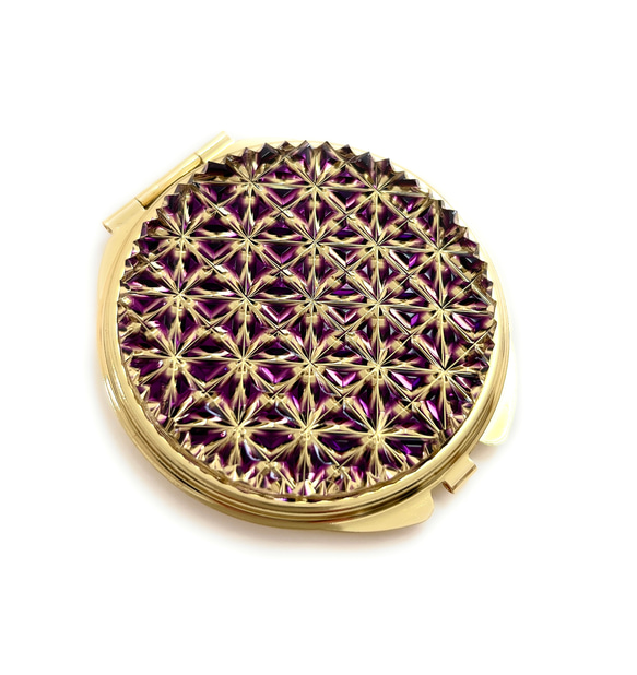 Tokyo Kiriko Compact Mirror Asanoha yGold 紫色 第2張的照片