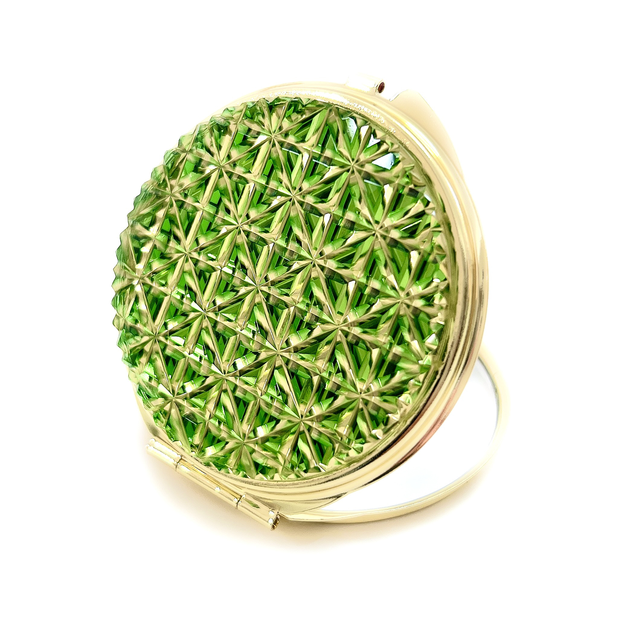 東京切子コンパクトミラー　麻乃葉　yGold 　グリーン