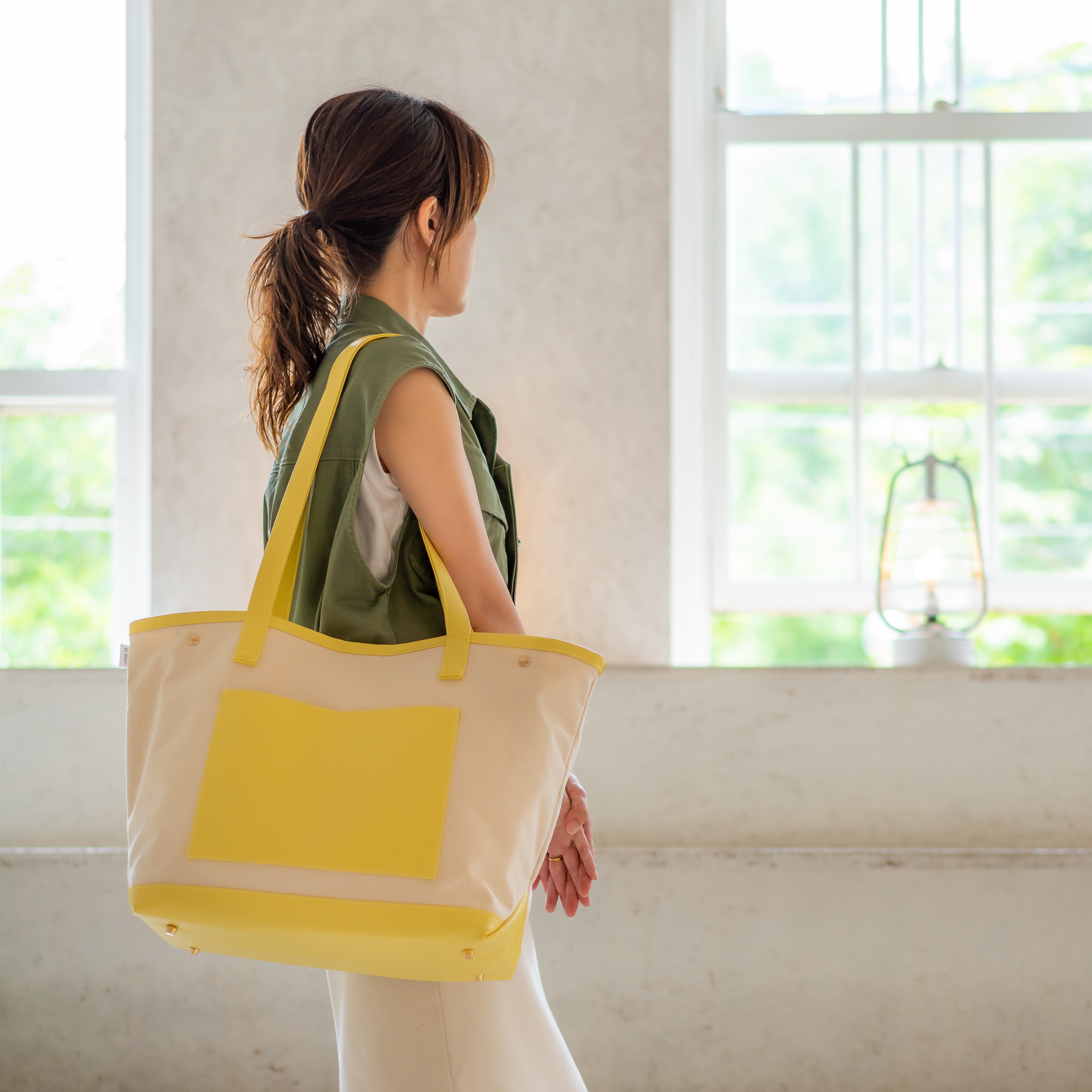 ♡パートナーともシェアできるマザーズbag イエロー♡トートバッグ 帆布バッグ ショルダー